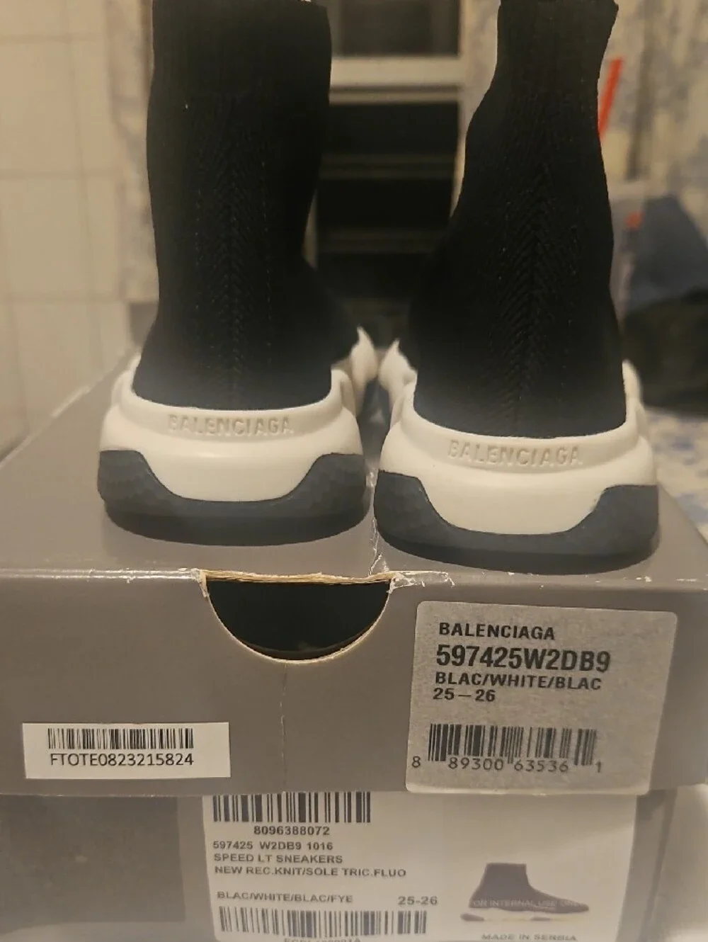 Balenciaga Black Sock Trainer with White Sole and Neon Green Trim